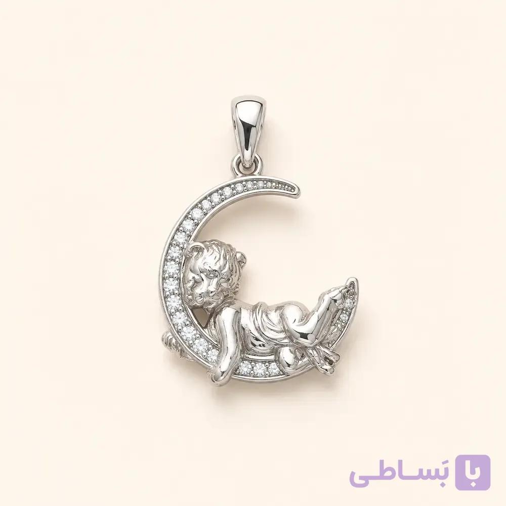خرید گردنبند زنانه آویز ماه و گربه نقره‌ای کد N100 | میس‌گالری