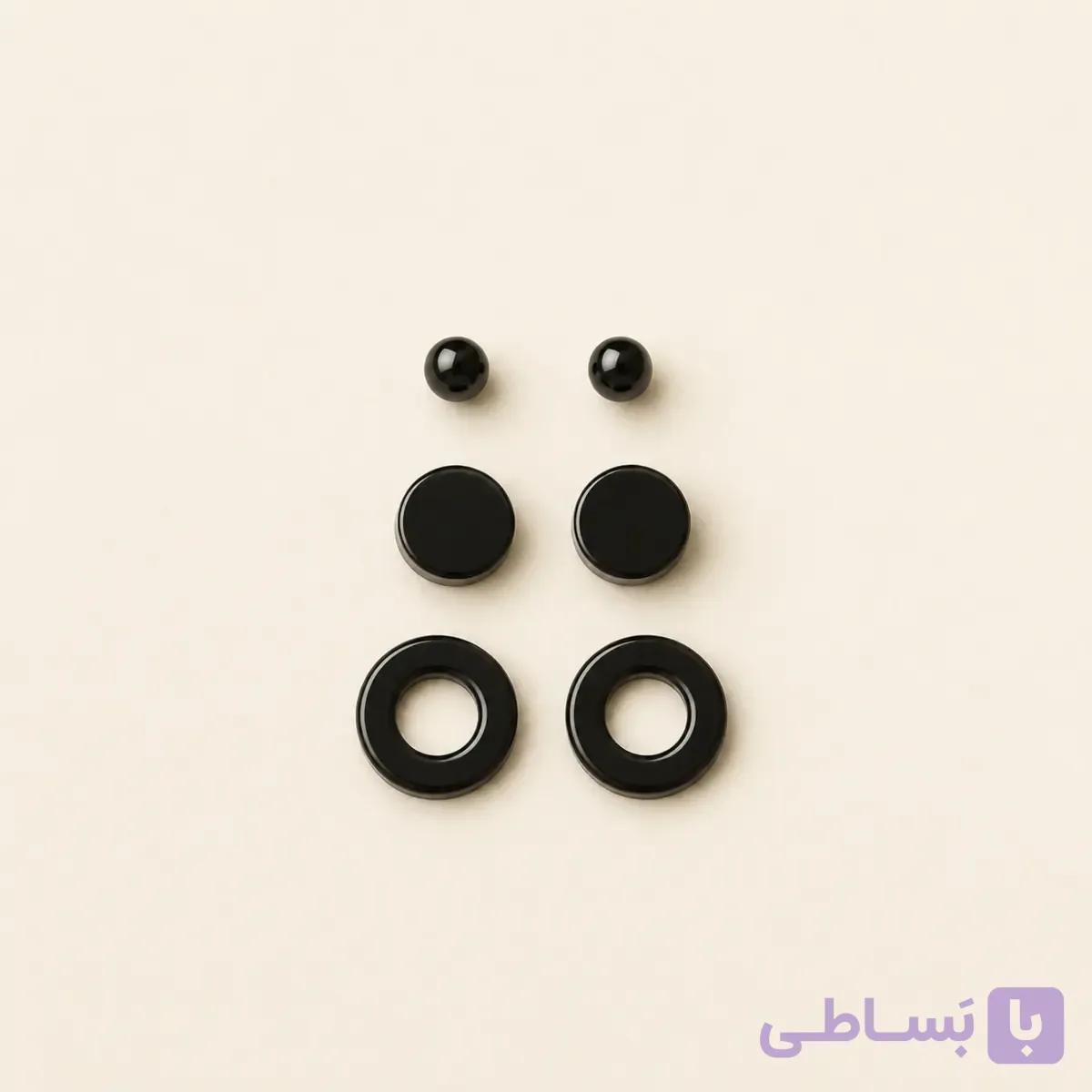 ست سه‌جفتی گوشواره میخی استیل مشکی هندسی کد E111 | میس‌گالری
