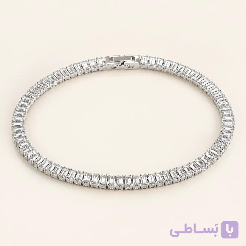 خرید دستبند تنیسی زنانه نگین باگت نقره‌ای کد B102| میس‌گالری