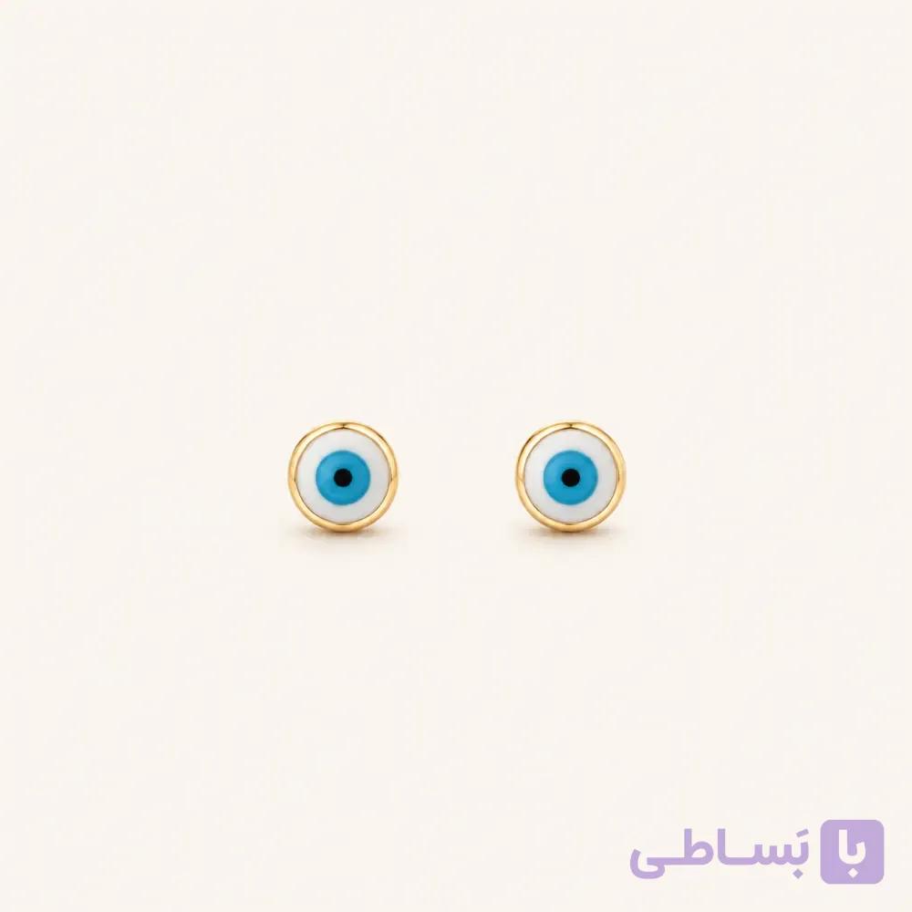 خرید گوشواره میخی زنانه چشم‌نظر آبی طلایی کد E103 | میس‌گالری