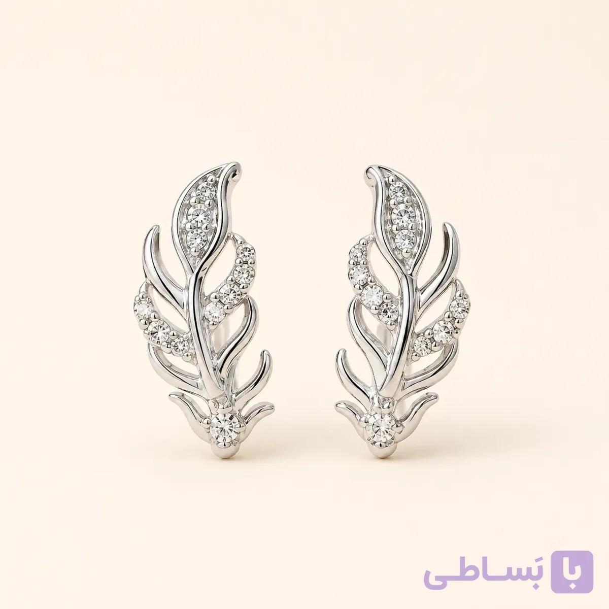 خرید گوشواره میخی زنانه برگ صیقلی نقره‌ای کد E106| میس‌گالری