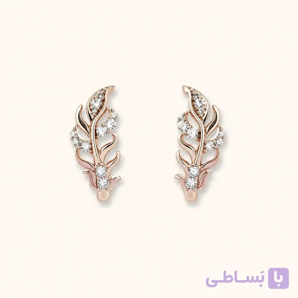 خرید گوشواره میخی زنانه طرح شاخه برگ نقره‌ای کد E101 | میس‌گالری