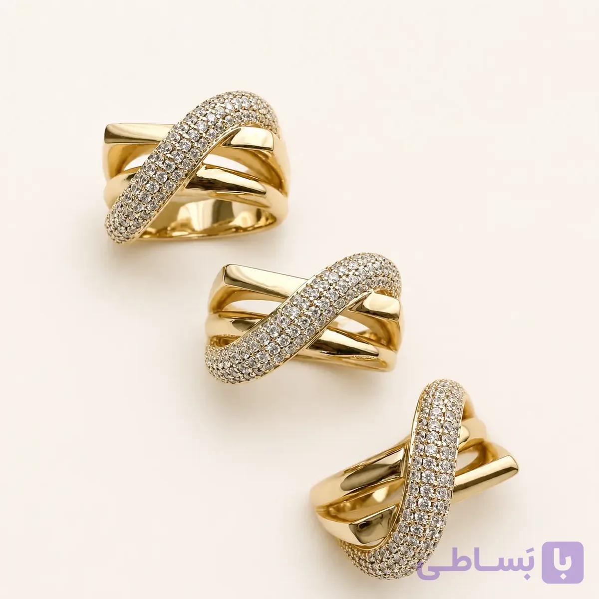 انگشتر زنانه نگین‌دار ژوپینگ طرح ضربدری کد R105 | میس‌گالری