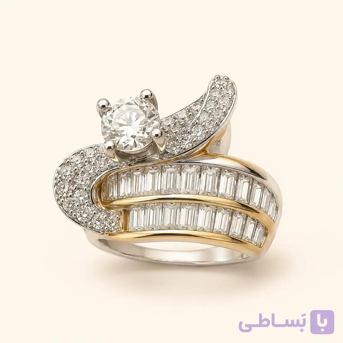 خرید انگشتر زنانه گل برجسته دورنگ کد R103| میس‌گالری