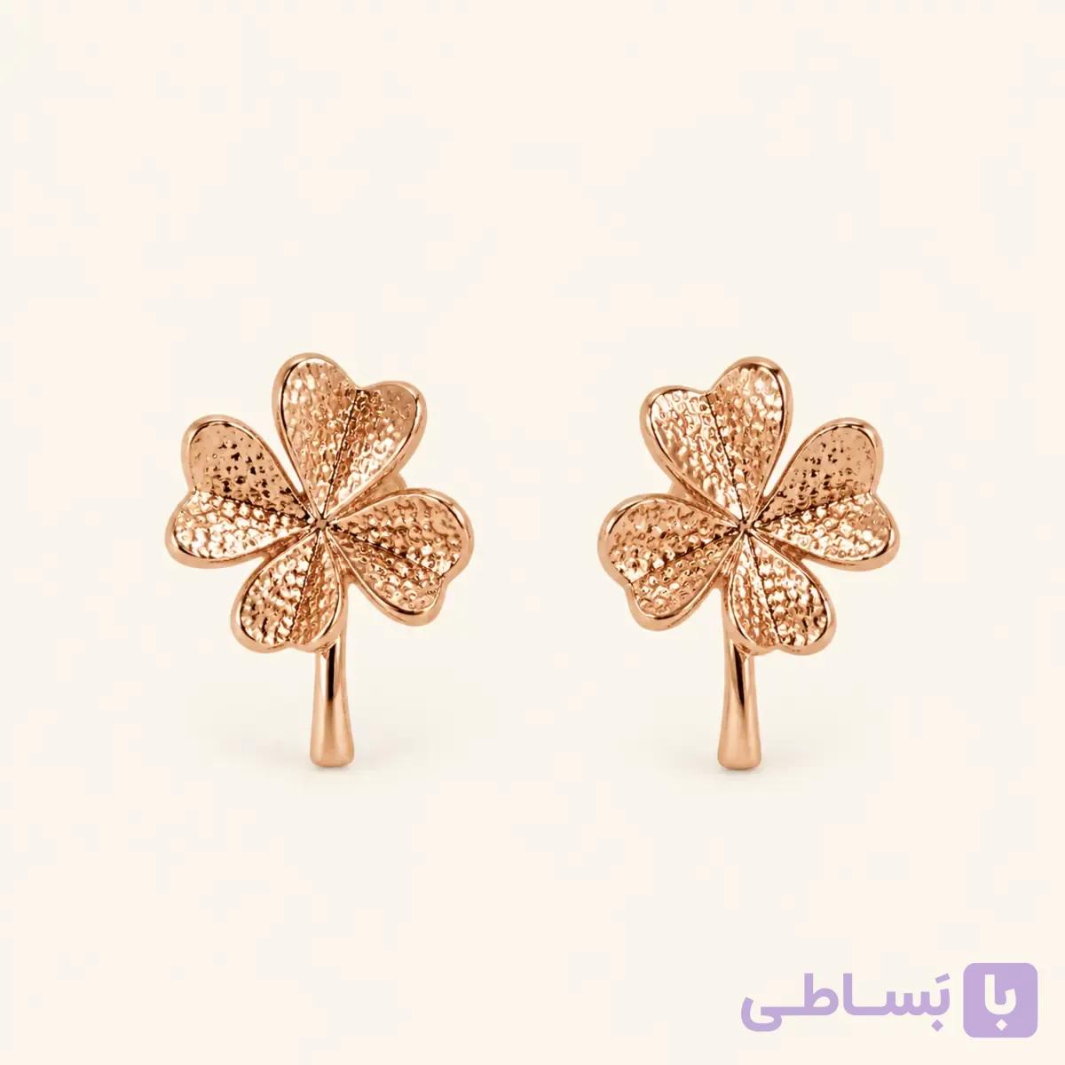 گوشواره میخی زنانه ژوپینگ طرح شبدر چهاربرگ رزگلد کد E112 | میس‌گالری
