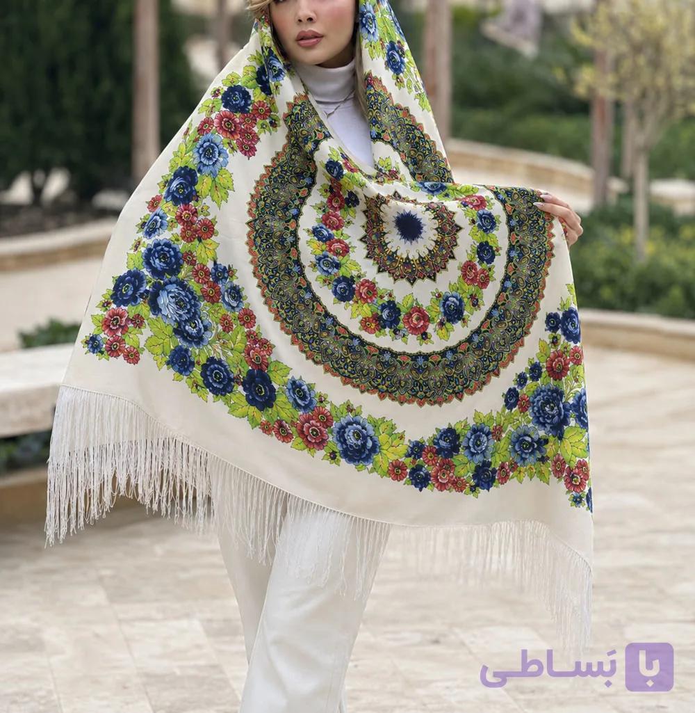 روسری ترکمنی سفید نخی 4 فصل کد 2245 — تصویر 1