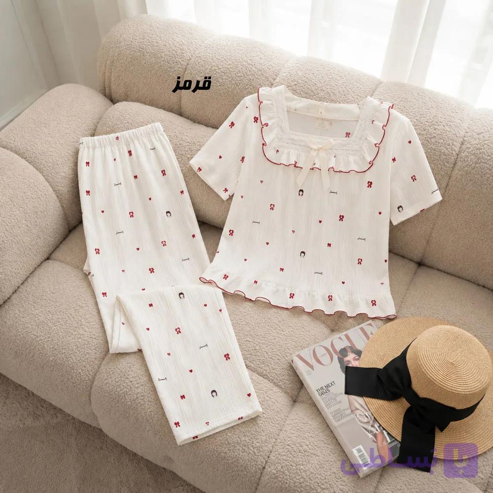 ست بلوز شلوار وارداتی جلو گیپور کد 2255 — تصویر 1