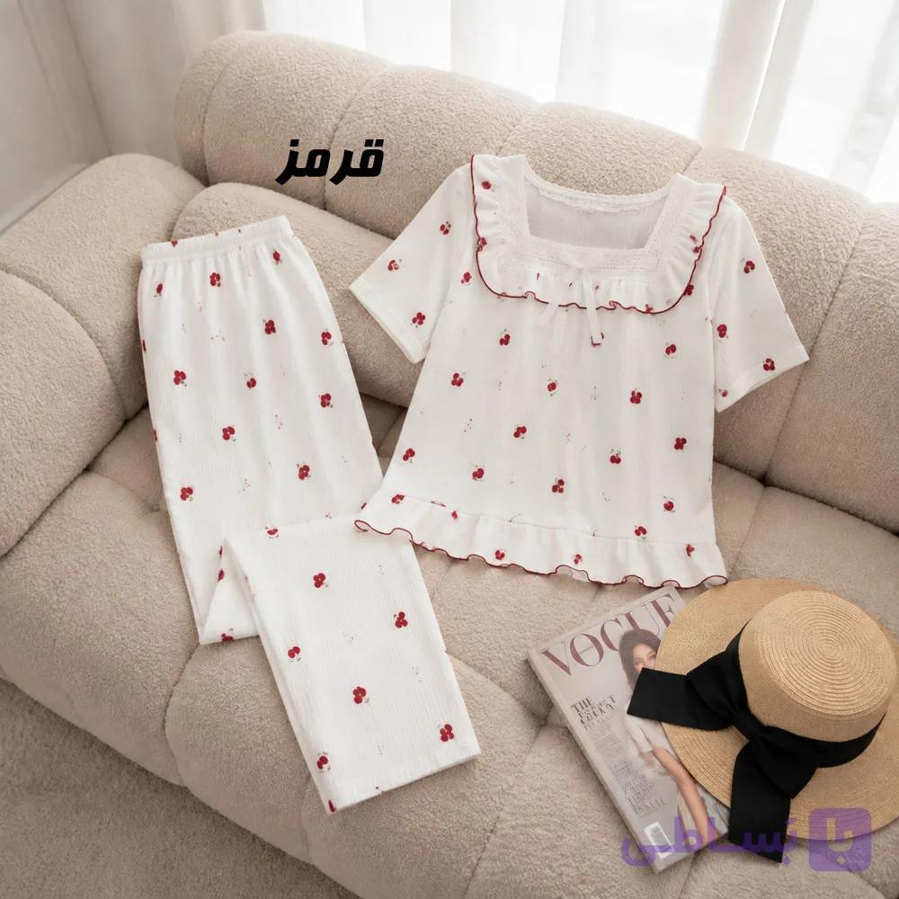ست بلوز شلوار وارداتی جلو گیپور کد 2258 — تصویر 1
