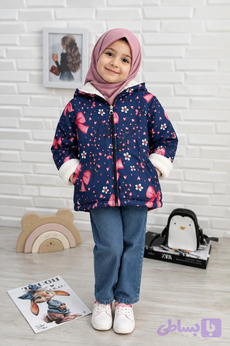 سویشرت / کاپشن دخترانه داخل خز پاپیون صورتی — تصویر 1