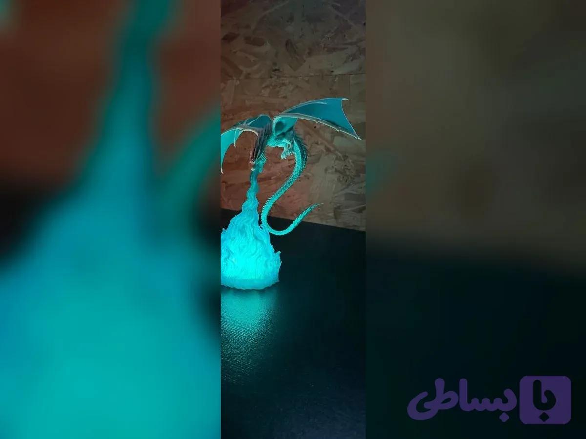 چراغ خواب اژدهای یخی و شعله آبی طرح گیم آف ترونز (نسخه V2 چندرنگ سفید فیروزه‌ای)