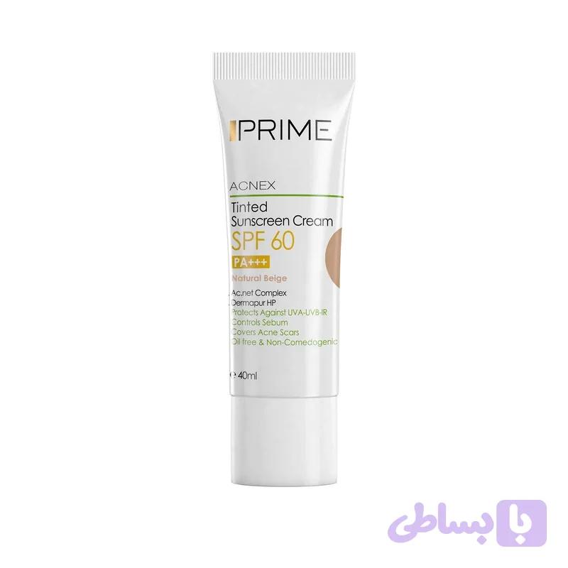 کرم ضدآفتاب رنگی پرایم مدل Acnex Beige SPF60، مناسب پوست‌های چرب، حجم 40 میلی‌لیتر