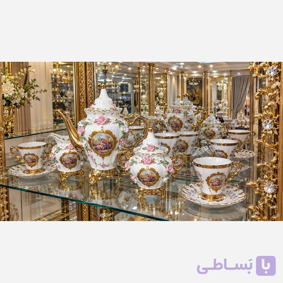 سرویس کامل چای خوری سفید برجسته مارکaref