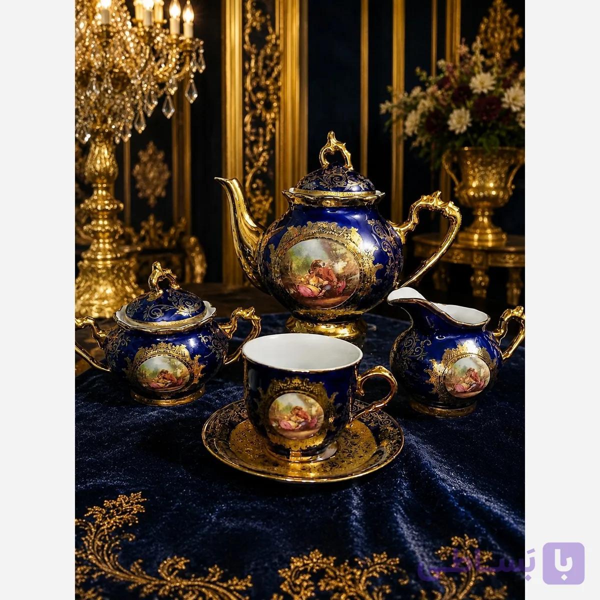 سرویس چای خوری کامل رنگ سرمه ای 2 دختر