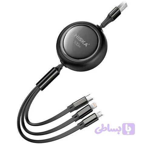 کابل شارژ 3 سر هیسکا مدل LX-34 طول 1.2 متر