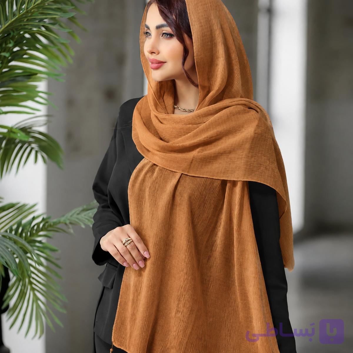 شال برشکا لبه شاین نخی قهوه ای