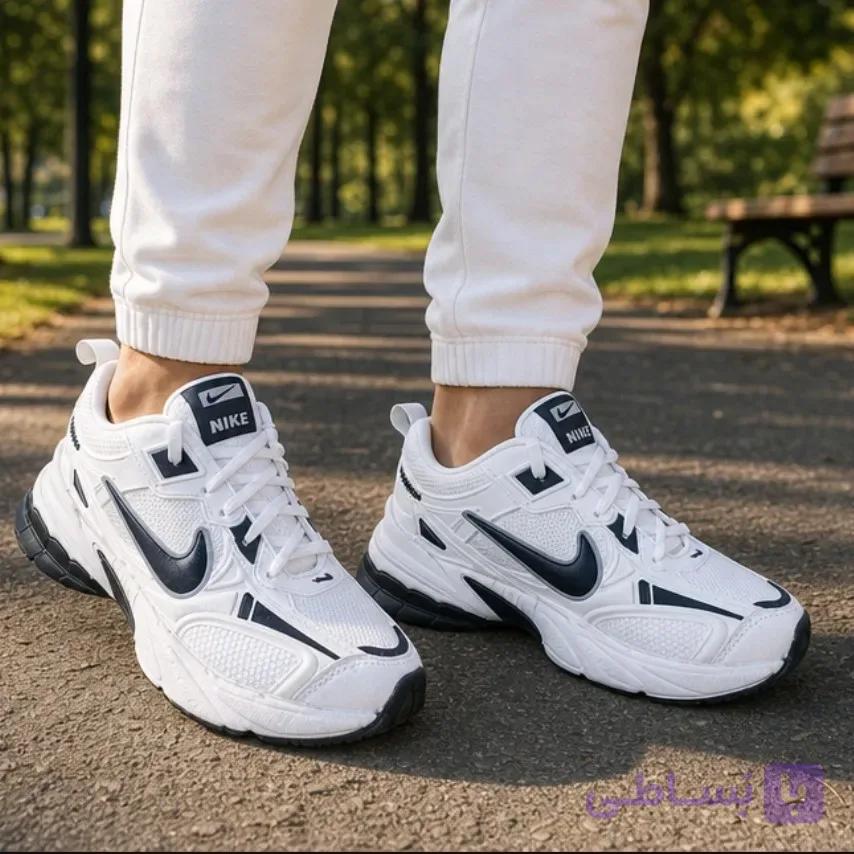 کفش کتانی نایک V2K مردانه سفید زیره ایربولینگ رنگ شده رویه مش و چرم مصنوعی
