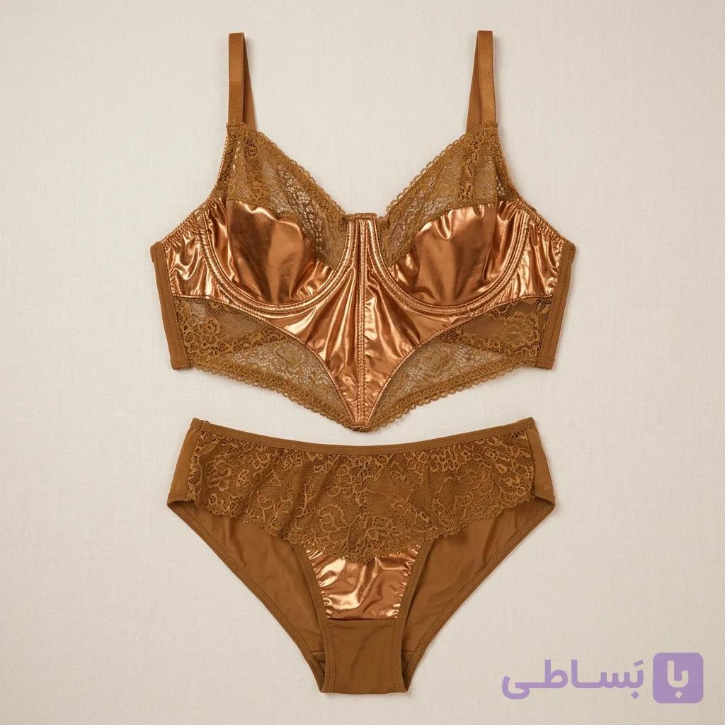 ست شورت و سوتین فانتزی چرمی کهربایی (مدل خفاشی) برند ella