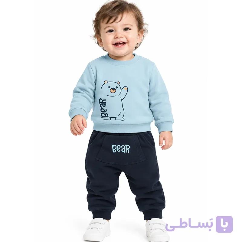 ست بلوز و شلوار دورس پسرانه 9 ماه تا 2 سال کد 1110 رنگ آبی مبین Mobin — تصویر 1