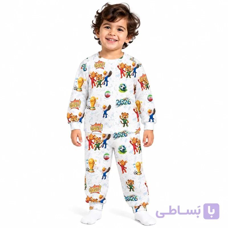 ست بلوز شلوار نخی 9 تا 14 سال طرح فیفا M&M — تصویر 1