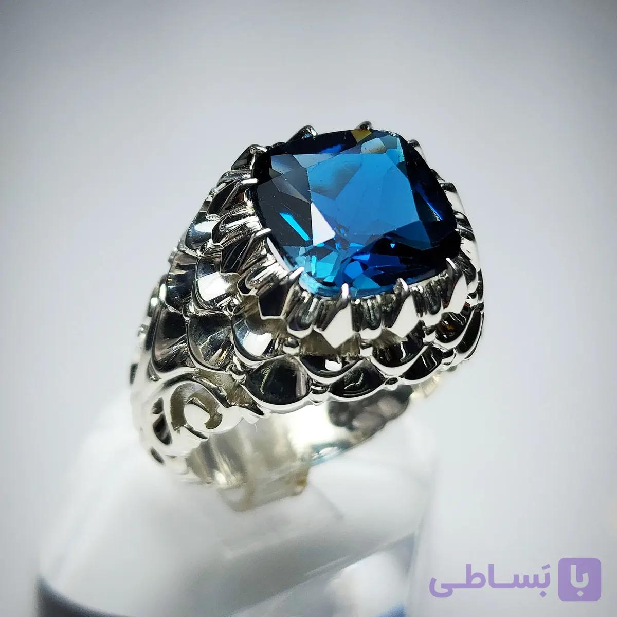 انگشتر توپاز آبی لندنی دستساز و نفیس (سفارشی) — تصویر 1
