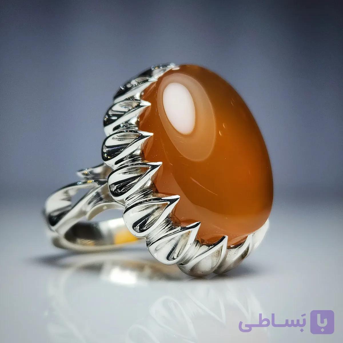 انگشتر عقیق پرتقالی یمنی رکاب صفوی اشکی (سفارشی) — تصویر 1