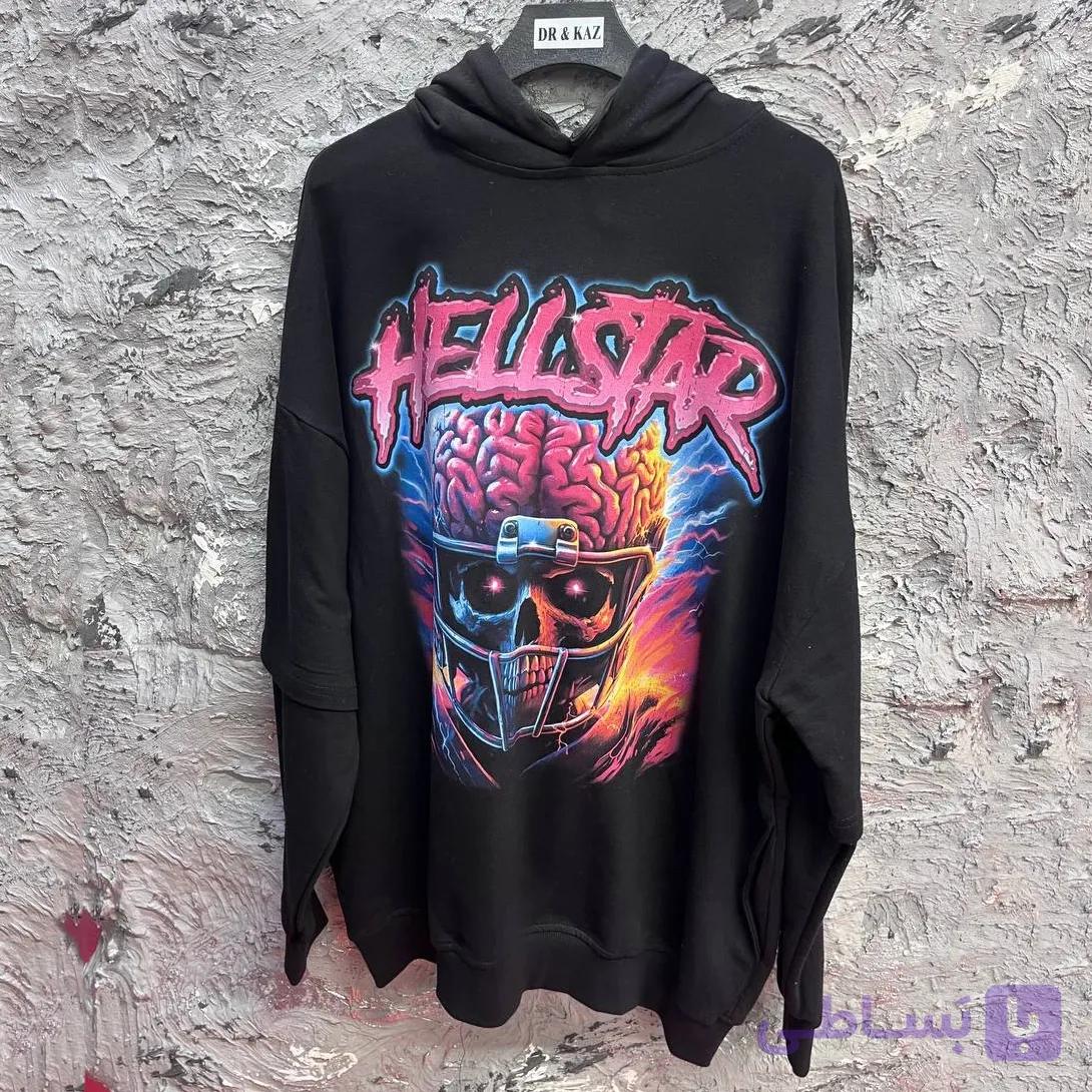 دورس لانگ اسلیو کلاه دار مشکی طرح HellStar | دورس دو نخ — تصویر 1