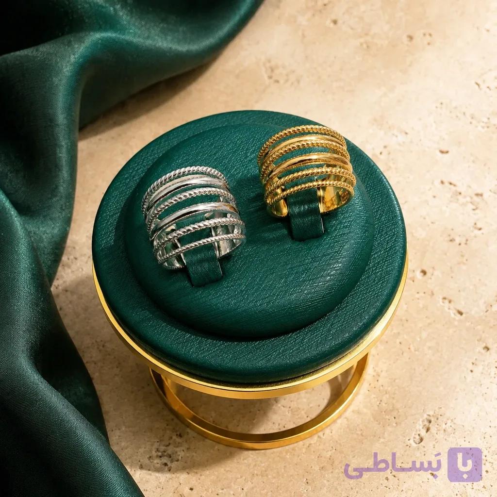 انگشتر چند لاین ترند زنانه کد ۳۰۱۱ | طراحی ترکیبی مدرن در دو رنگ طلایی و سیلور