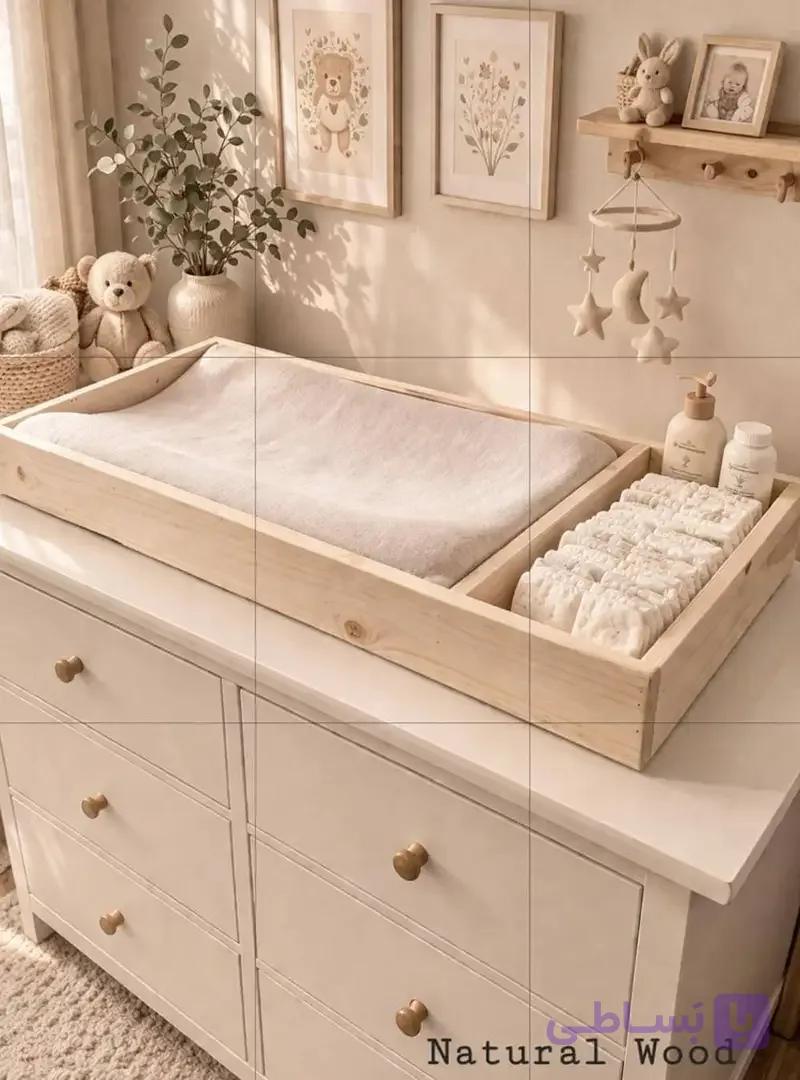 تخت تعویض پوشک نوزاد چوبی مدل آوین