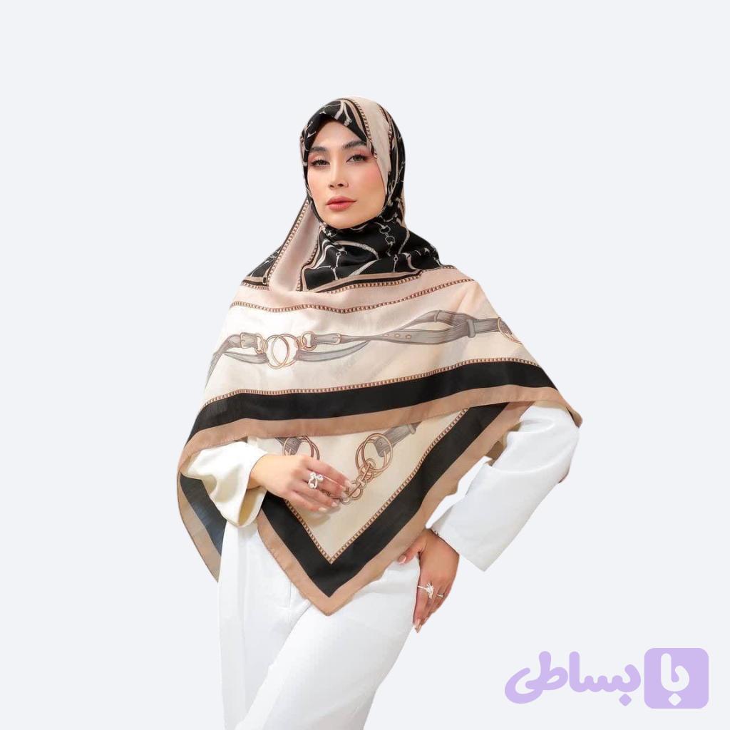 روسری ابریشم توییل قواره 125 طرح کمند زنجیر