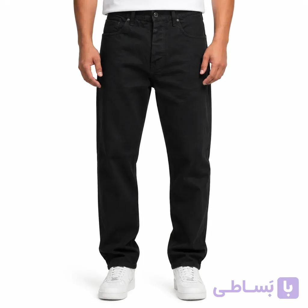 شلوار جین راسته مردانه مشکی یکدست – کمر کلاسیک دکمه‌ای (Solid Jet Black Straight Jeans) — تصویر 1