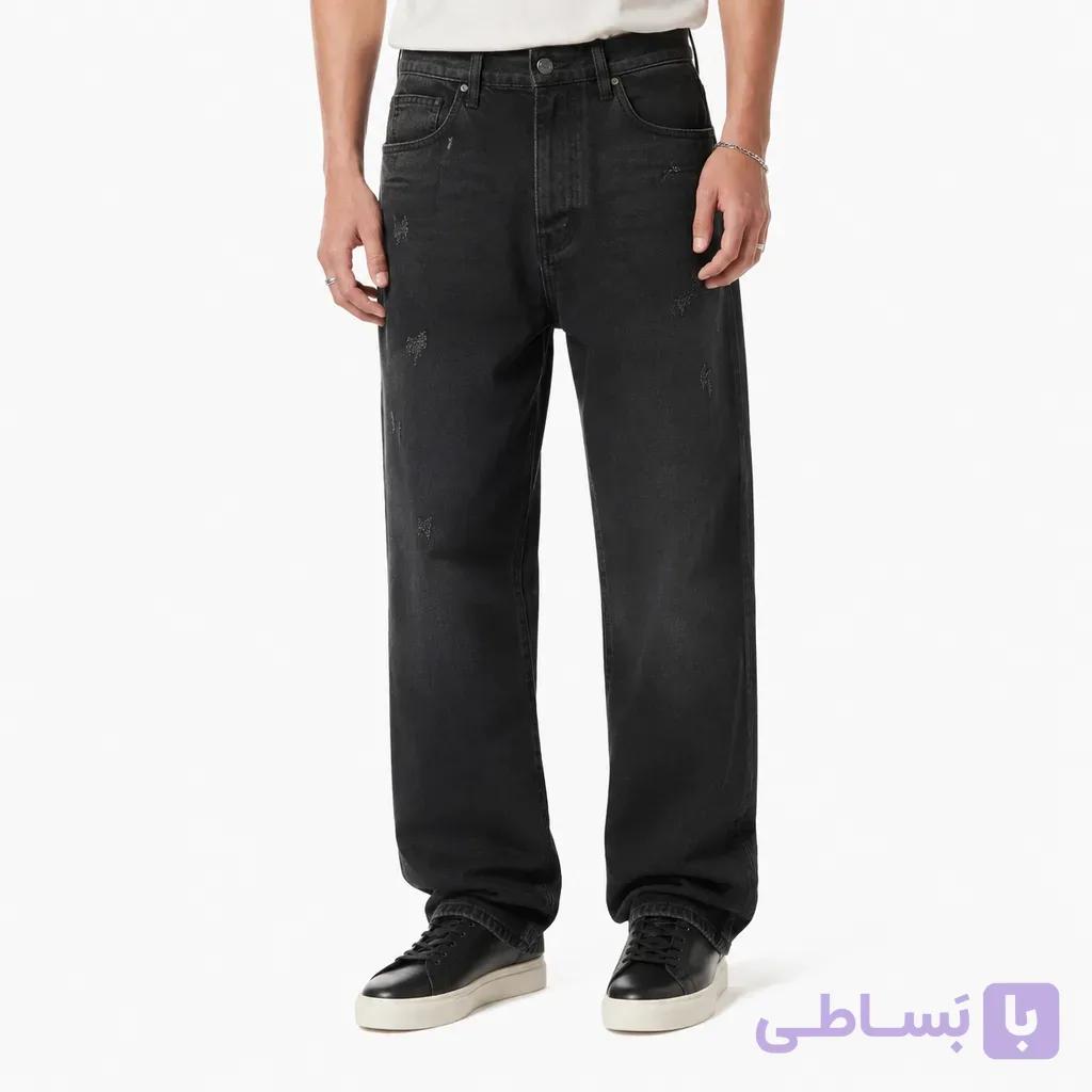 شلوار جین بگی مردانه رنگ مشکی-زغالی وینتیج – قواره گشاد و راسته (Wide-Leg / Baggy Fit) — تصویر 1