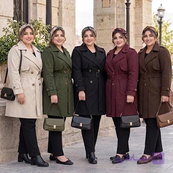 بارانی زنانه پاییزه سایز بزرگ کتان تی‌سی آستردار — تصویر 1