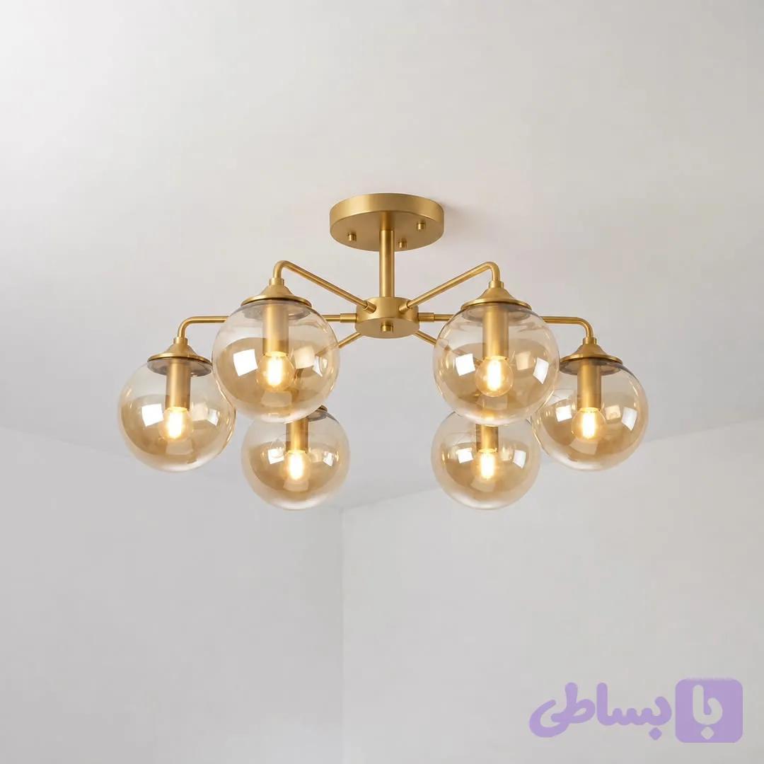 لوستر فلزی مدرن ۶ شاخه حبابی