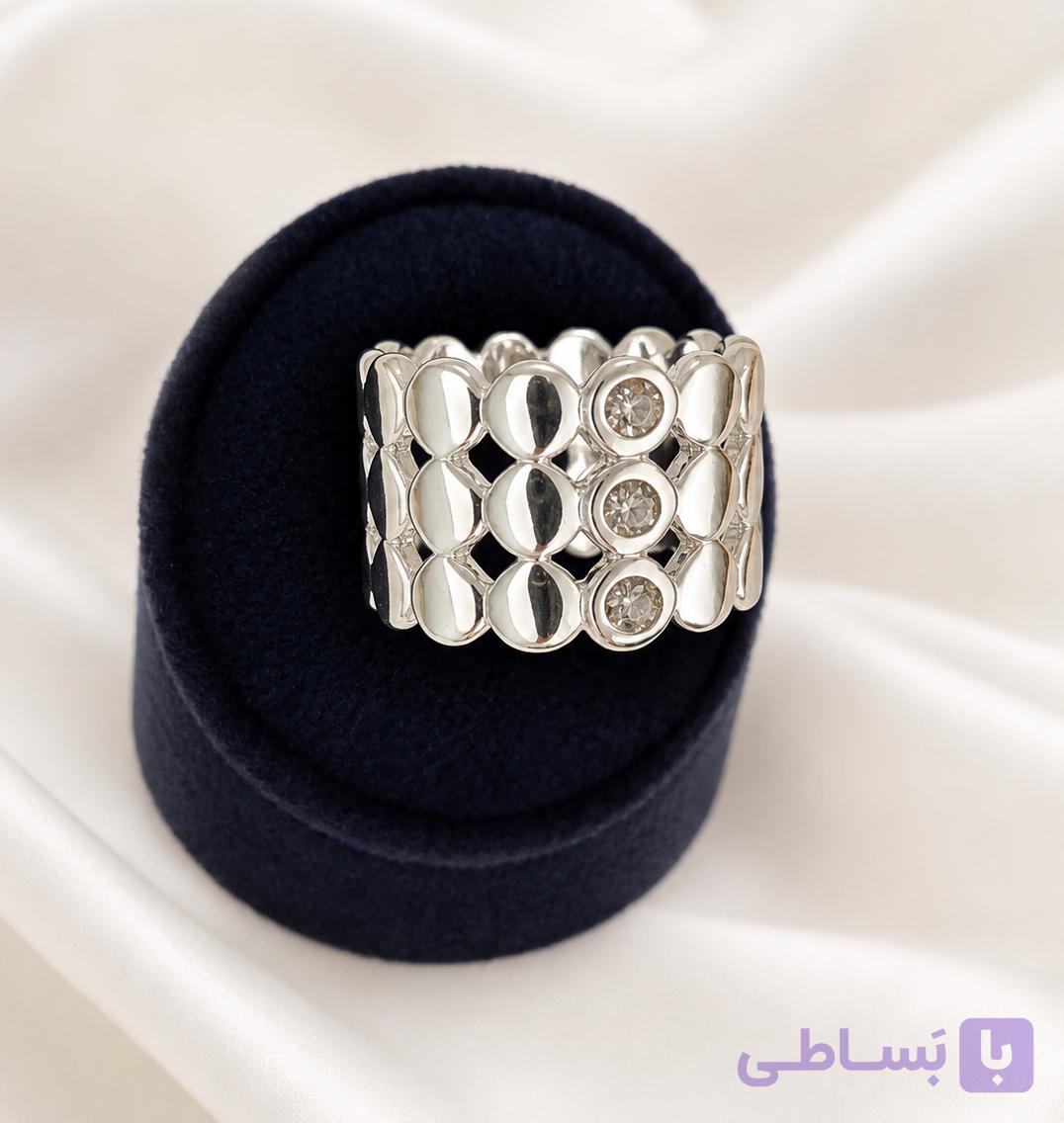 انگشتر نقره ای سه نگینی