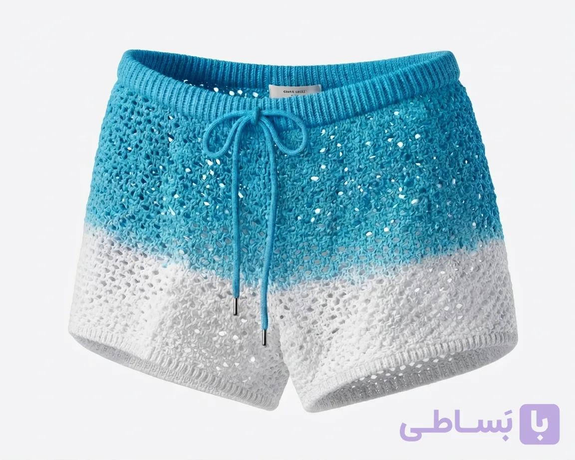 شلوارک قلاب‌بافی زنانه آبی سفید برند PrettyLittleThing