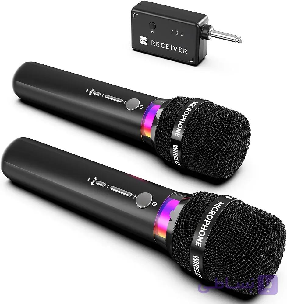 میکروفون بی سیم دو عددی شارژی با برد 60 متر و چراغ LED — تصویر 1