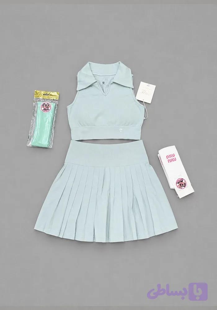 ست ورزشی کراپ یقه‌دار و دامن پلیسه زنانه VCOAL 1020 — تصویر 1