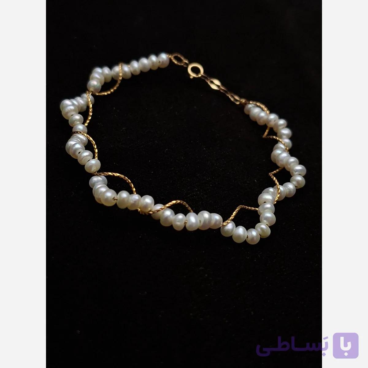 دستبند مروارید طلا طرح سفارشی بدون اجرت دخترانه زنانه