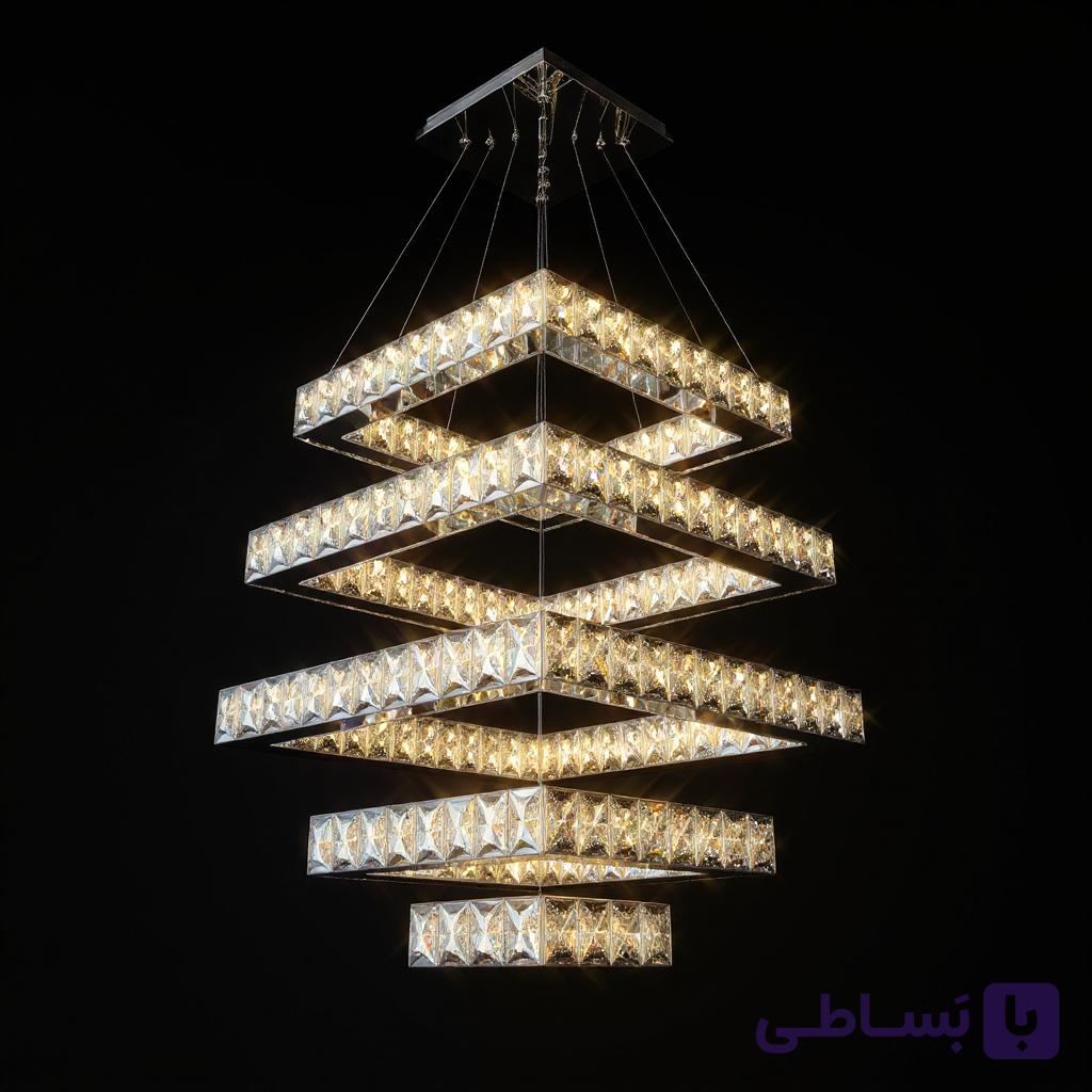 لوستر آویز 5 حلقه مربع کهکشانی 40-50-60-40-30