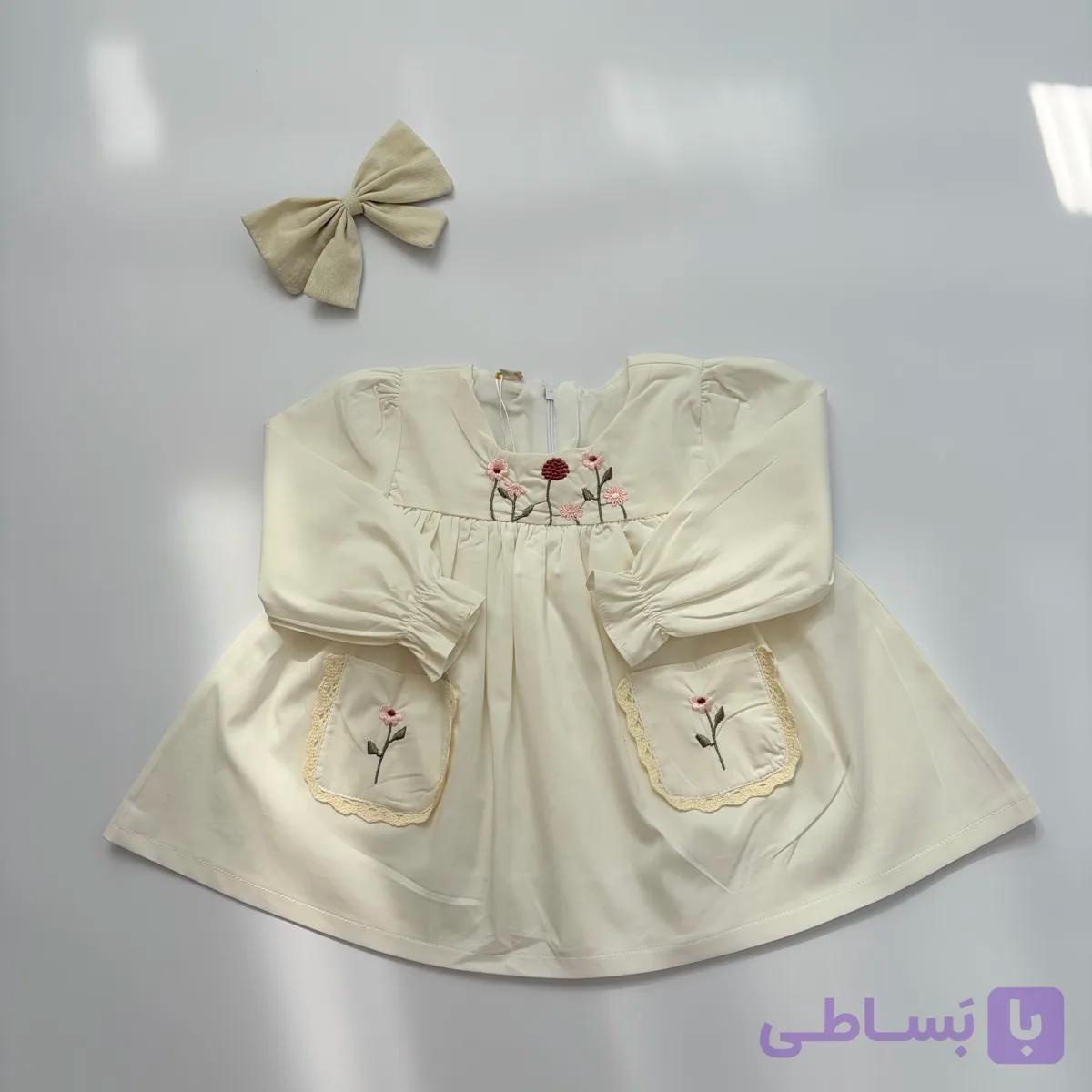 پیراهن دخترانه  آستین بلند گلدوزی شده - 1012