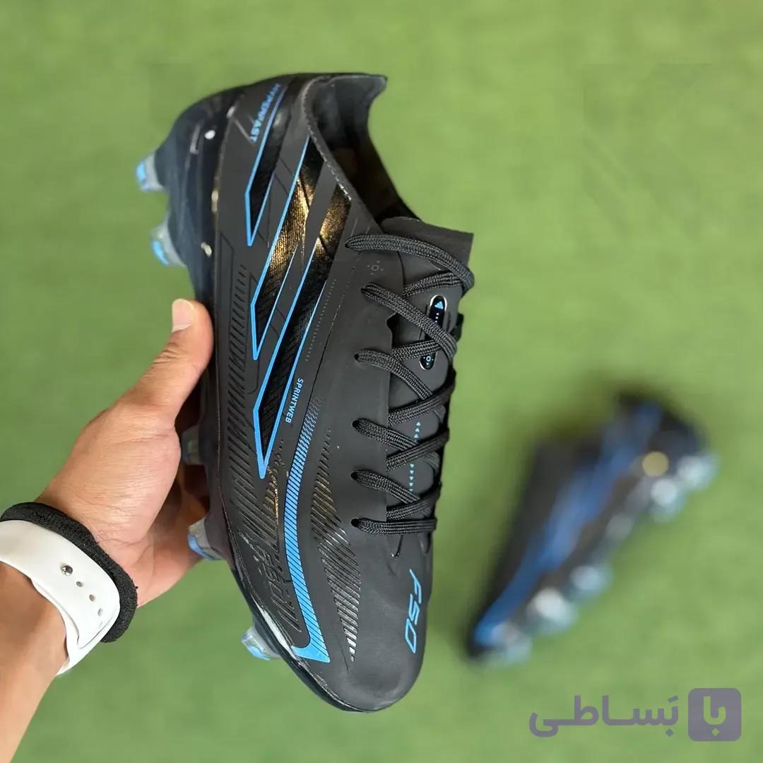 کفش فوتبال f50 هایپرفست مشکی ابی بدون بند مسترکوالیتی — تصویر 1