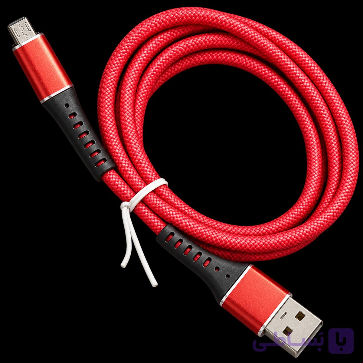 کابل شارژ میکرو USB مدل کنفی برزنتی رنگ قرمز با کانکتور فلزی