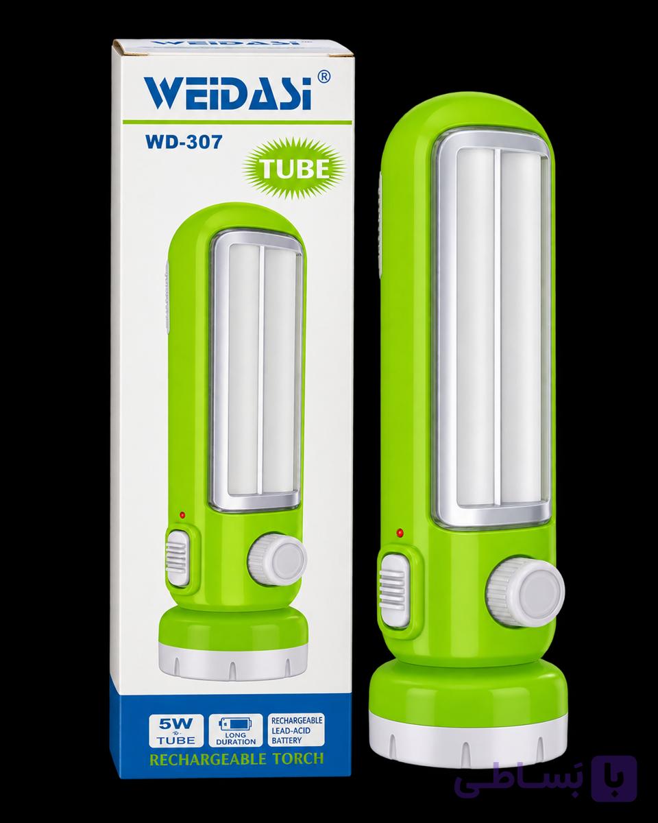 چراغ اضطراری و چراغ‌قوه شارژی WEIDASI مدل WD-307 با باتری لیتیوم 18650 ارتقایافته و محافظ شارژ