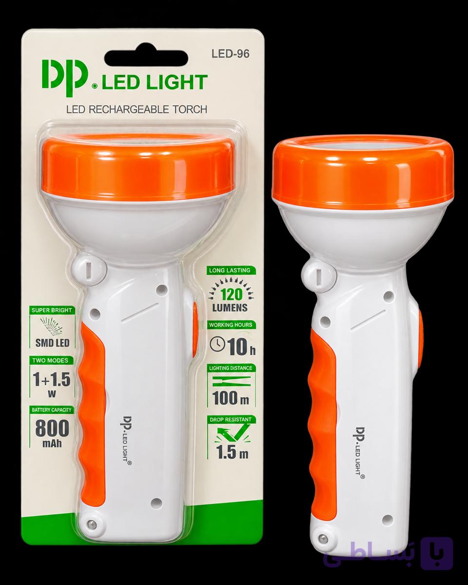 چراغ‌قوه شارژی DP LED LIGHT مدل LED-96 با باتری لیتیوم 18650 ارتقایافته و محافظ شارژ