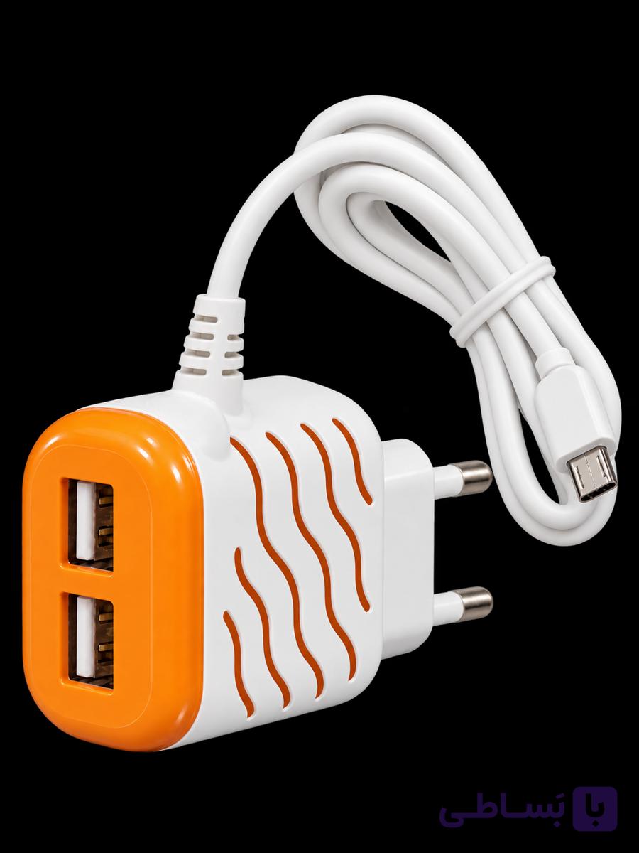 شارژر دیواری دو پورت USB مدل Travel Charger 2 in 1 همراه کابل شارژ