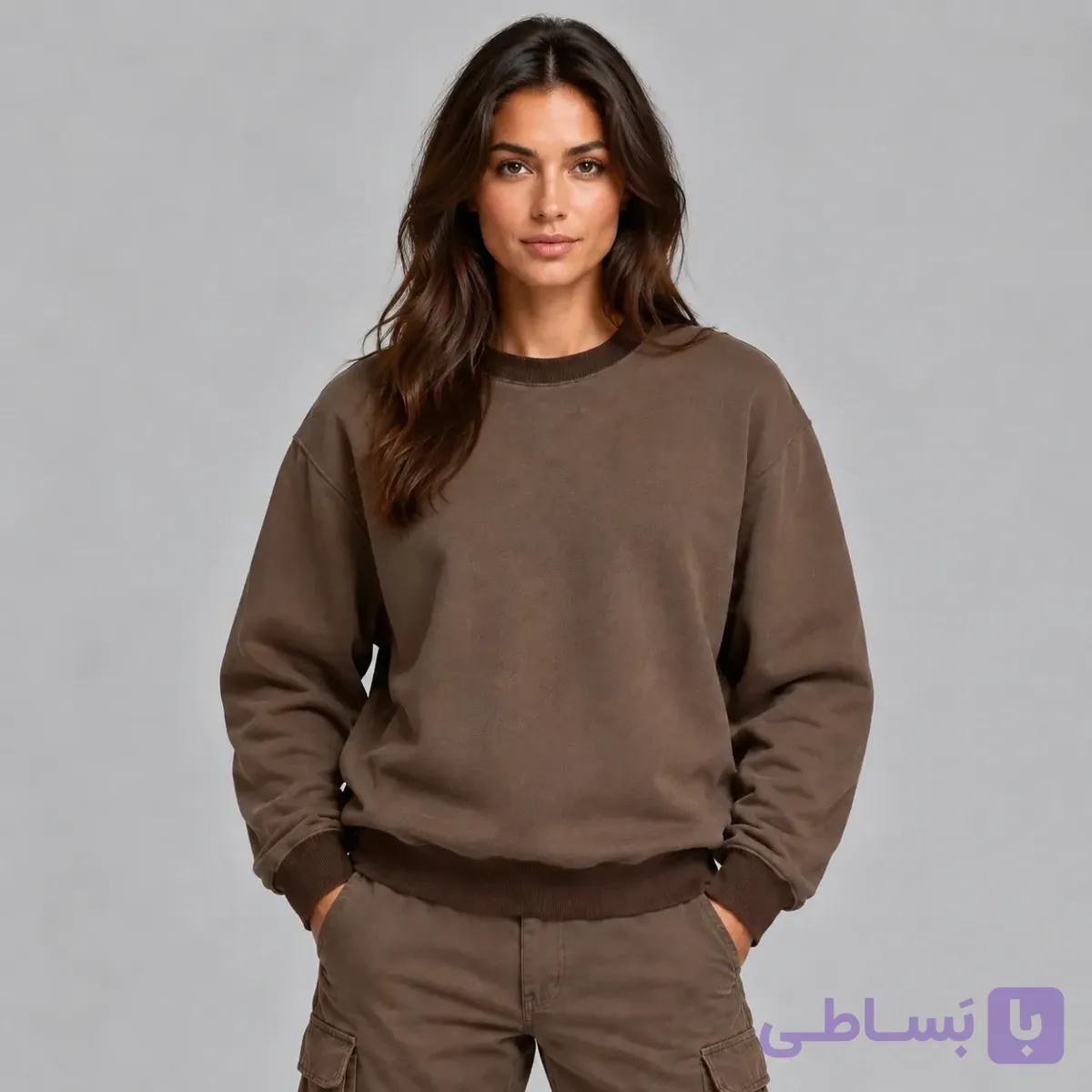 سویشرت اسپان دورس قهوه‌ای موکا سان تیشرت کد 2003 | از سایز L تا XXL - سان تیشرت