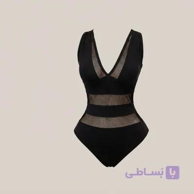 لباس خواب زنانه بادی یقه توری مشکی فایبر
