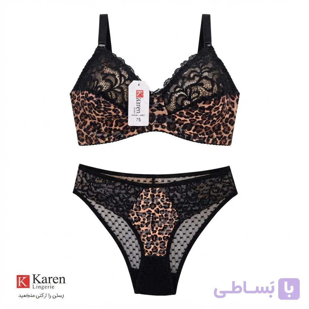 ست شورت و سوتین زنانه پلنگی فنردار برند کارن رز