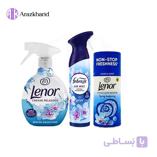 پک خوشبو کنننده لنور رایحه Spring Awakening (دانه های خوشبوکننده لباس + اسپری اتو و ضد چروک لباس + اسپری خوشبوکننده هوا فبرز)