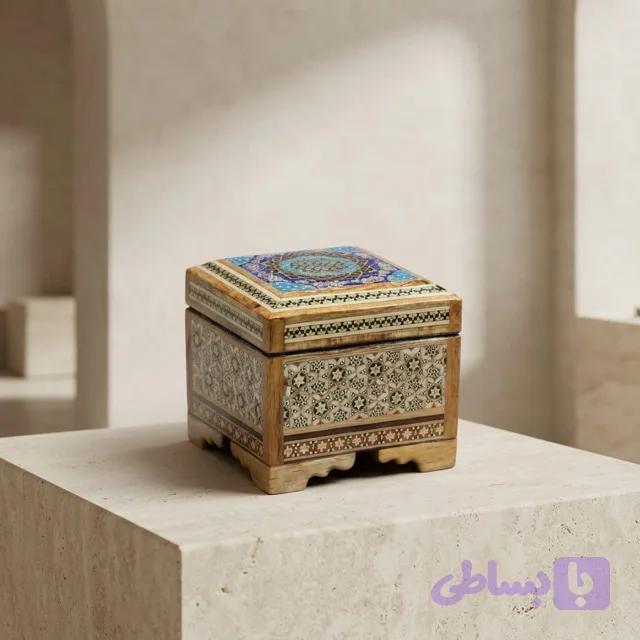 جعبه حلقه و سکه خاتم‌کاری با نقاشی تذهیب — تصویر 1